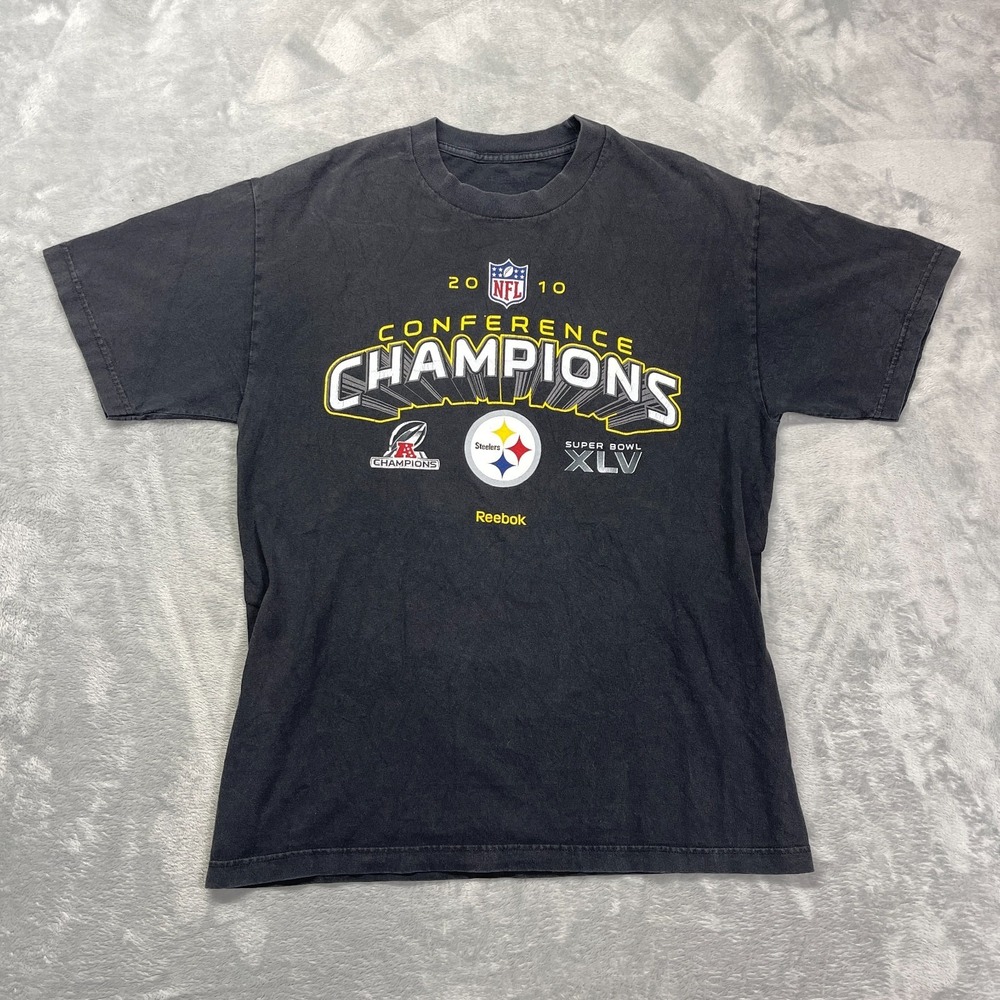 Pittsburgh Steelers Shirt Mens Medium Black Reebok NFL Football Sports Logo Tee